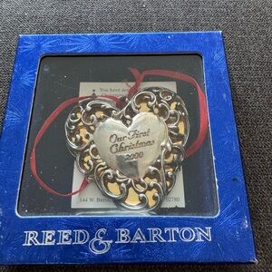 Reed & Barton Elegant Silver Ornament Our First Christmas 2000